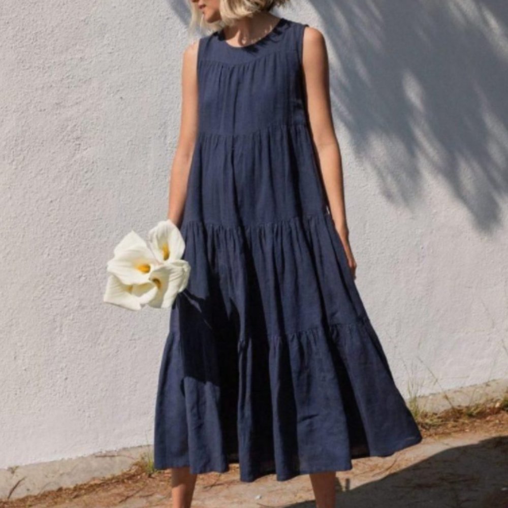 Tribe Alive Navy Blue Tiered Maxi Dress